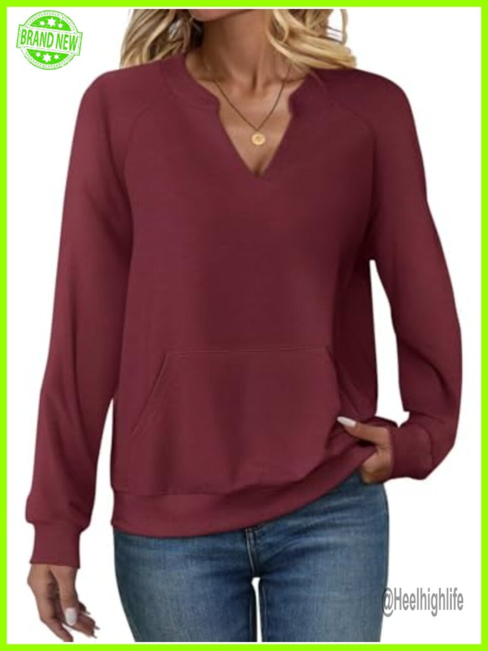 Womens V Neck Sweatshirt with Pockets Fleece Long Sleeve Pullover